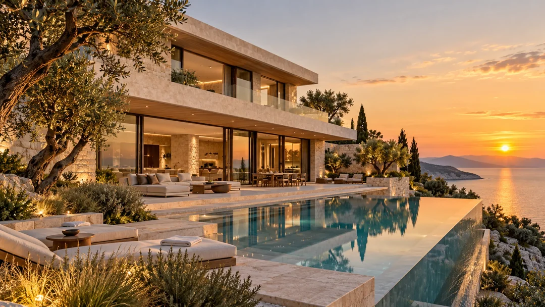 Akdeniz kıyısında çağdaş villa — mimari konsept